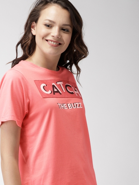 

Mast & Harbour Women Peach-Coloured Printed Round Neck T-shirt