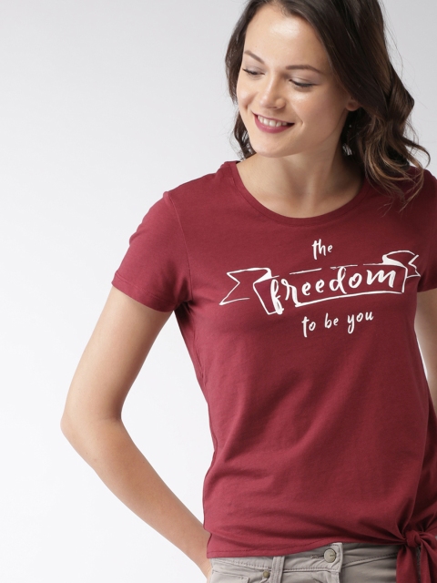 

Mast & Harbour Women Maroon Printed Round Neck T-shirt