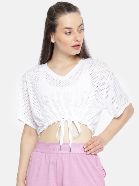 

Puma Women White Self Design Semi Sheer A.C.E. Mesh Layer Training High-Low Crop Top
