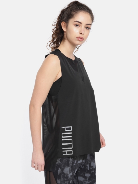 

Puma Women Black Solid DRY-CELL Semi Sheer Explosive Deep V Top
