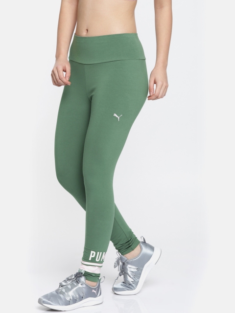 

Puma Women Green ATHLETIC Logo Tight Fit Solid Tights