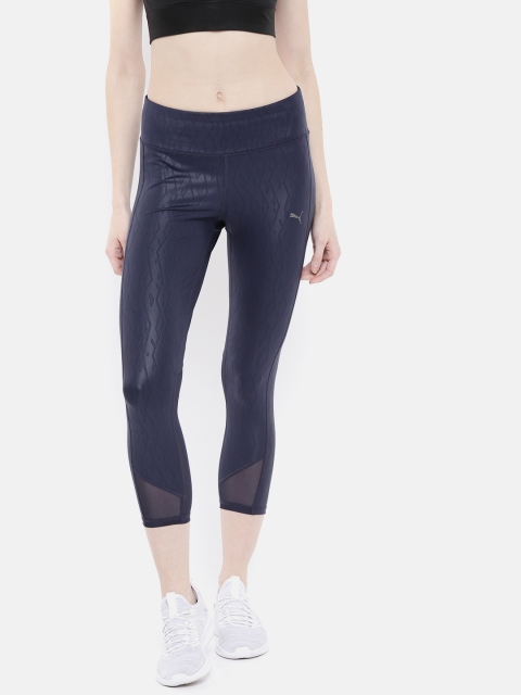 

Puma Women Navy Blue Solid Graphic 3/4 Tights