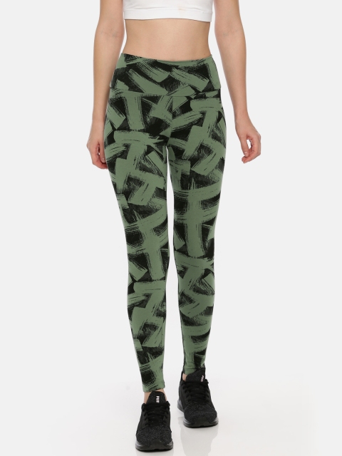 

Puma Women Green & Black FUSION AOP Tight Fit Printed Tights