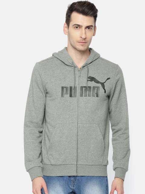 

Puma Men Grey Melange Solid ESS FZ Hoody TR Big Logo Hooded Sweatshirt