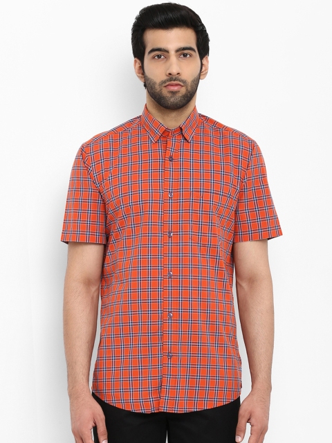 

ColorPlus Men Orange & Blue Tailored Fit Checked Casual Shirt