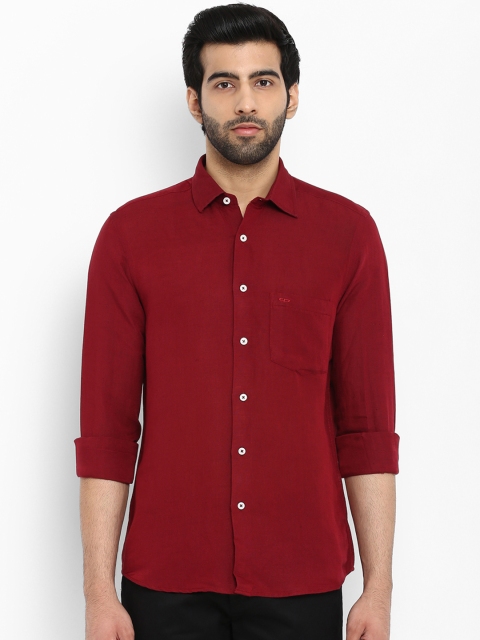 

ColorPlus Men Maroon Tailored Fit Solid Casual Linen Shirt