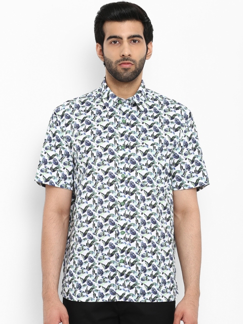 

ColorPlus Men Off-White & Blue Regular Fit Printed Casual Shirt