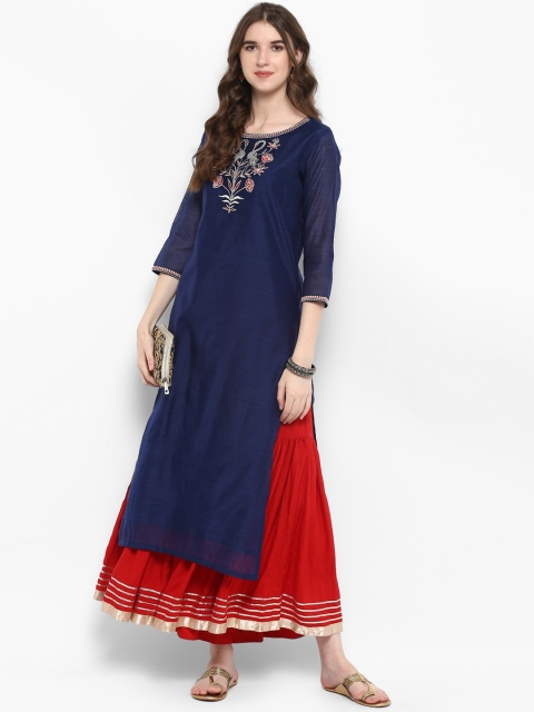 

Varanga Women Navy Blue & Red Embroidered Kurta with Palazzos