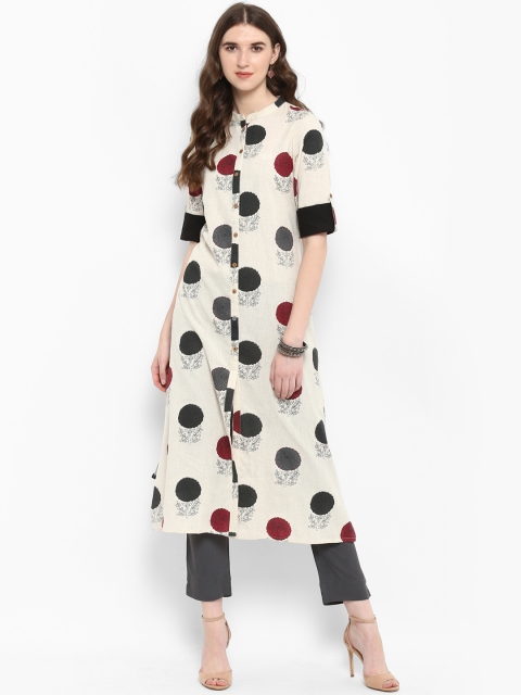 

Varanga Women Off-White & Grey Printed Kurta with Trousers