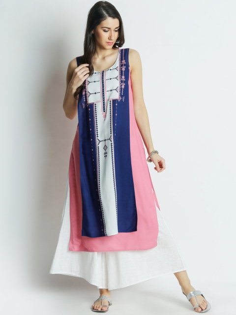 

RANGMANCH BY PANTALOONS Women Blue & Pink Printed A-Line Kurta