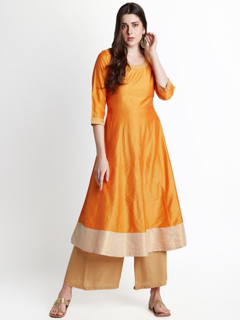

RANGMANCH BY PANTALOONS Women Orange Embroidered A-Line Kurta