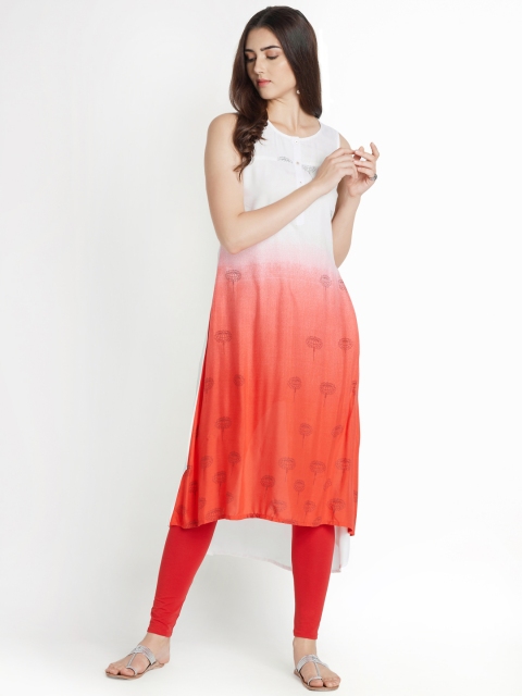 

RANGMANCH BY PANTALOONS Women Coral & White Printed A-Line Kurta