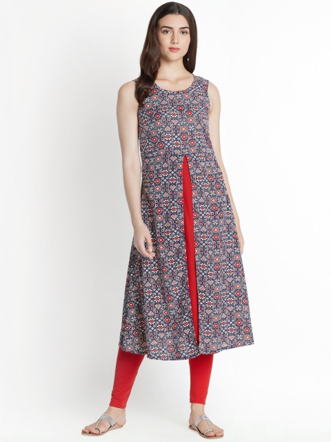 

RANGMANCH BY PANTALOONS Women Blue & Red Printed A-Line Kurta