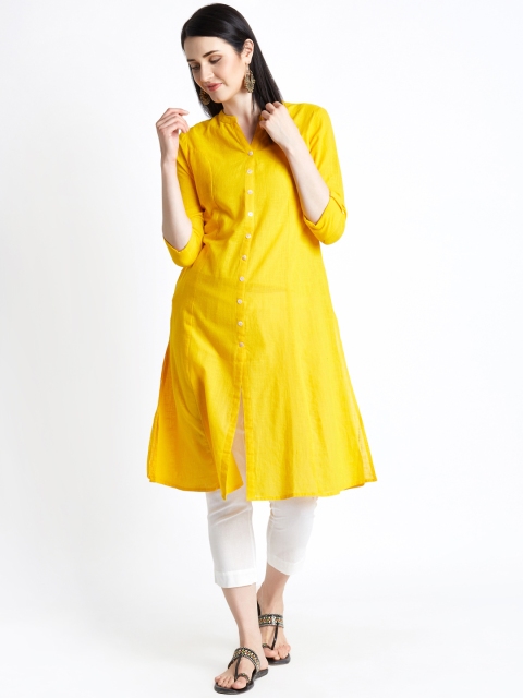 

RANGMANCH BY PANTALOONS Women Mustard Solid A-Line Kurta