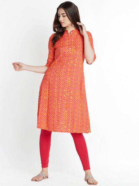 

RANGMANCH BY PANTALOONS Women Orange Printed A-Line Kurta