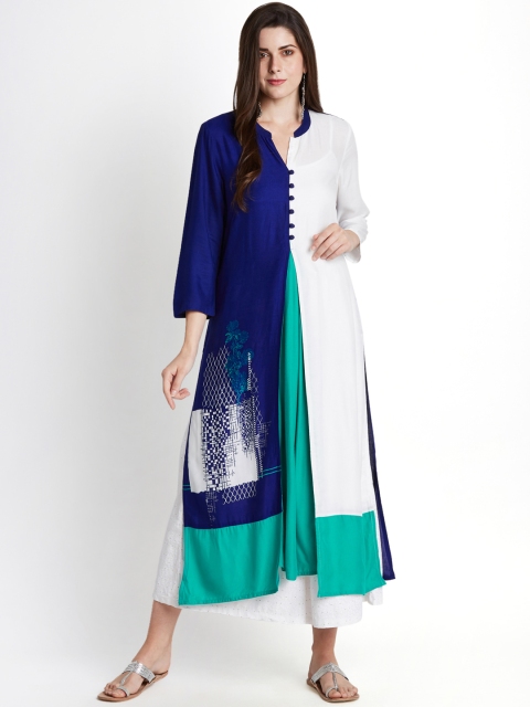 

RANGMANCH BY PANTALOONS Women Blue & White Printed A-Line Kurta