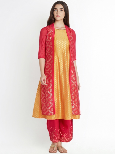 

RANGMANCH BY PANTALOONS Women Rust & Yellow Printed A-Line Kurta