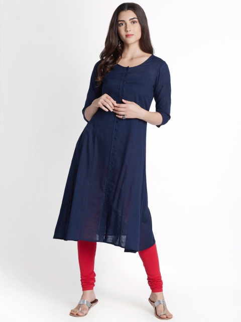 

RANGMANCH BY PANTALOONS Women Navy Blue Solid A-Line Kurta