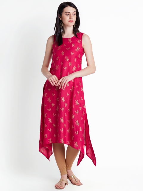 

RANGMANCH BY PANTALOONS Women Pink Printed Asymmetric A-Line Kurta