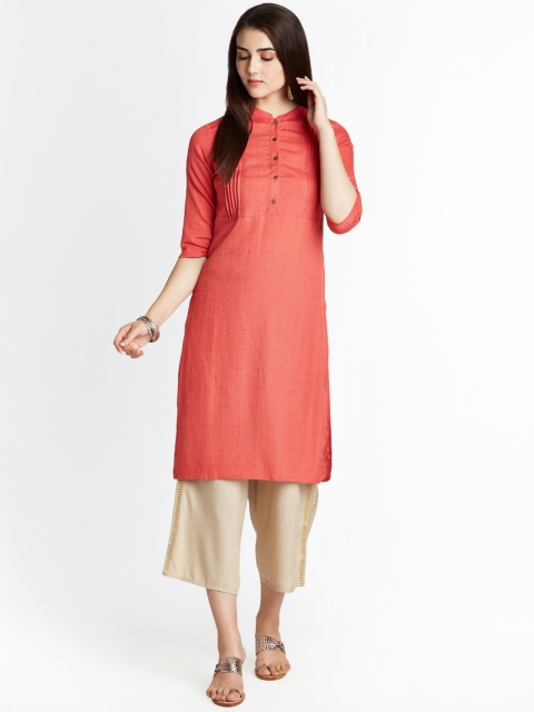

RANGMANCH BY PANTALOONS Women Coral Solid Straight Kurta