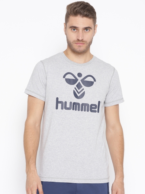 

hummel Men Grey Melange Classic Bee Printed Round Neck T-shirt