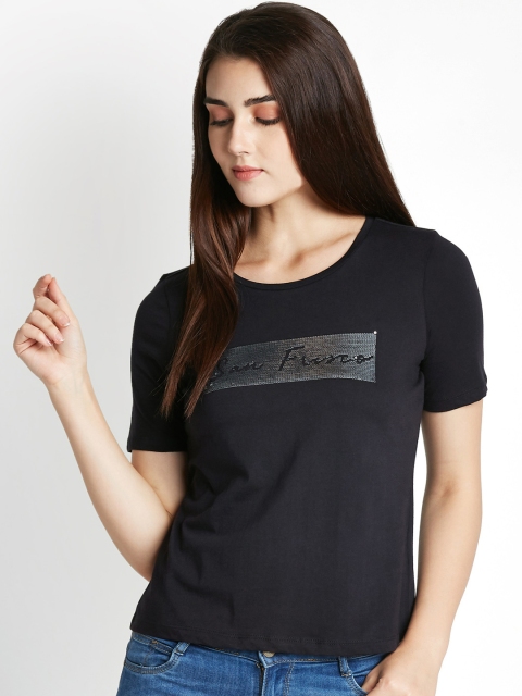 

SF JEANS by Pantaloons Women Black Printed Round Neck T-shirt