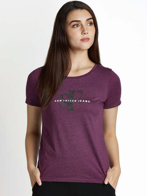 

SF JEANS by Pantaloons Women Purple Printed Round Neck T-shirt