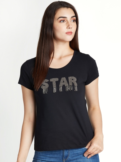 

SF JEANS by Pantaloons Women Black Printed Round Neck T-shirt