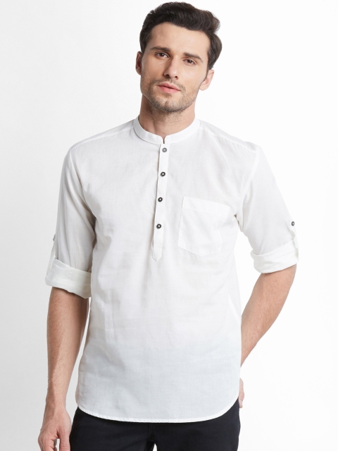 

indus route by Pantaloons Men Off-White Solid Straight Kurta
