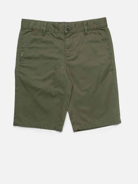 

Indian Terrain Boys Olive Green Solid Regular Fit Shorts