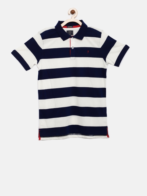 

Indian Terrain Boys Navy Blue Striped Polo Collar T-shirt