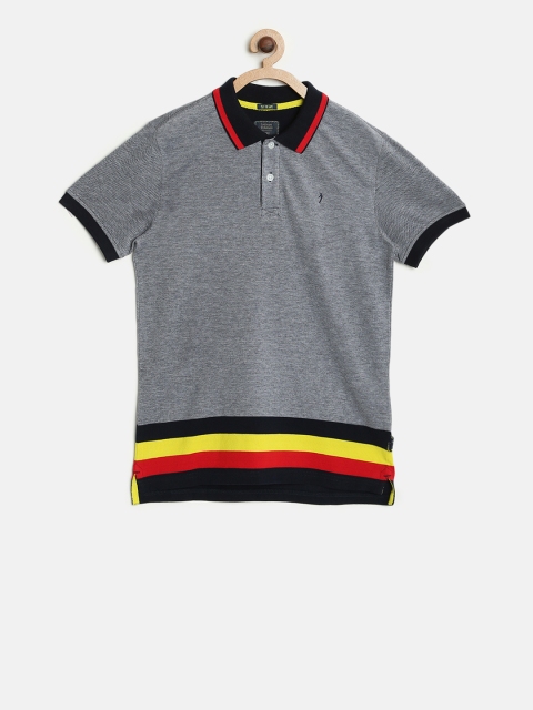 

Indian Terrain Boys Grey & Yellow Striped Polo Collar T-shirt