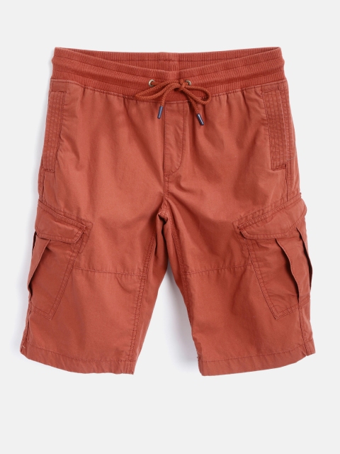 

Indian Terrain Boys Rust Red Solid Regular Fit Cargo Shorts