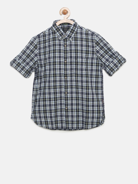 

Indian Terrain Boys Navy Blue & White Regular Fit Checked Casual Shirt