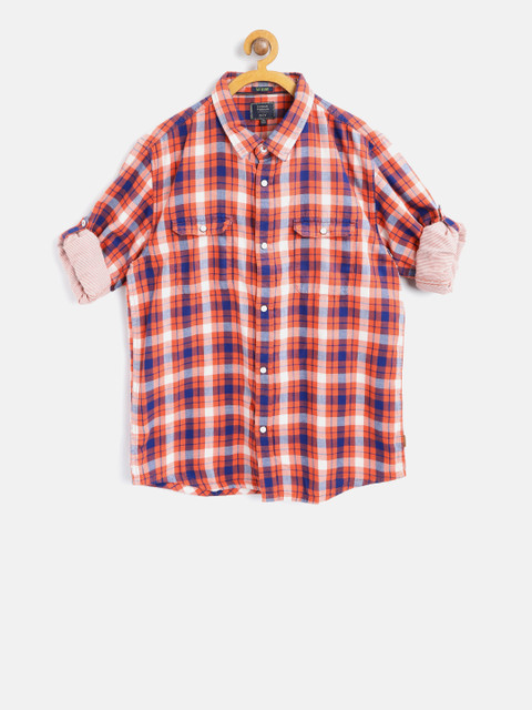 

Indian Terrain Boys Orange & Blue Regular Fit Checked Casual Shirt
