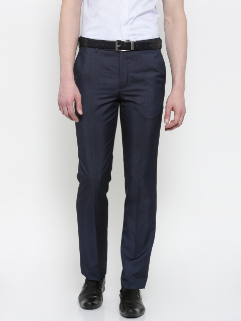 

Park Avenue Men Navy Smart Slim Fit Solid Formal Trousers, Navy blue