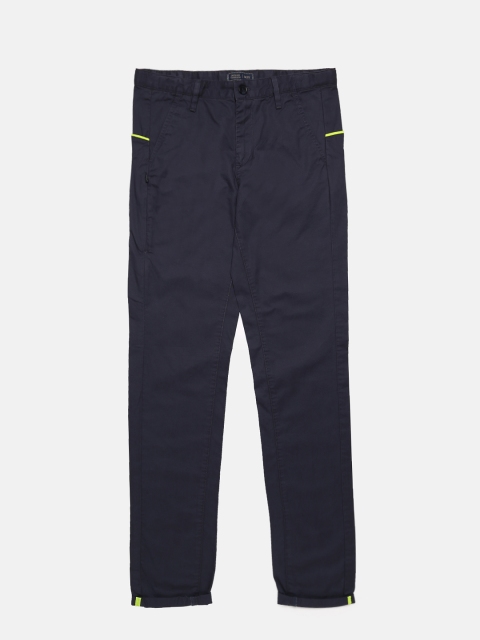 

Indian Terrain Boys Blue Regular Fit Solid Regular Trousers