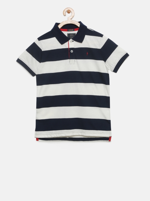 

Indian Terrain Boys Navy Blue & White Striped Polo Collar T-shirt