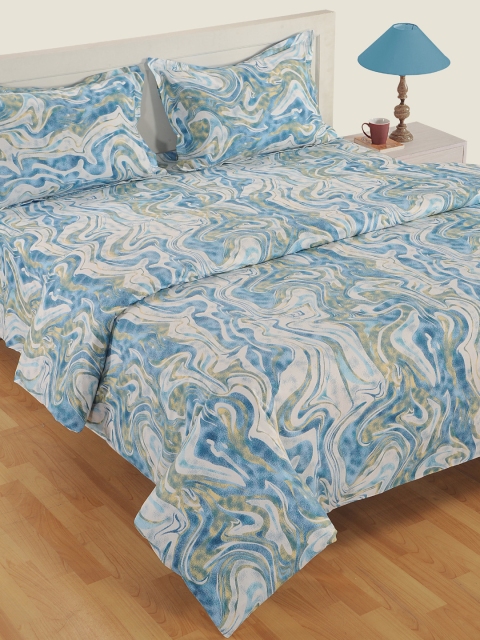 

SWAYAM Blue & White Cotton 160 TC Printed Bedding Set