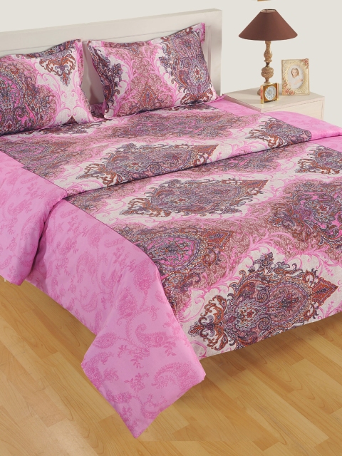 

SWAYAM Pink Cotton 160 TC Printed Bedding Set