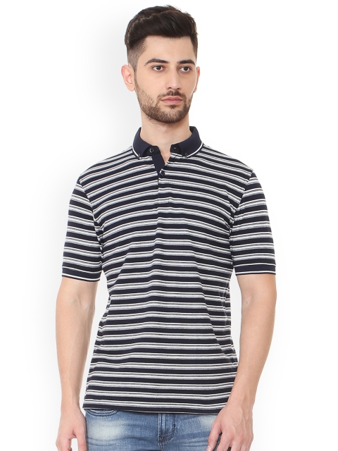 

Peter England Casuals Men Navy Blue Striped Polo Collar T-shirt