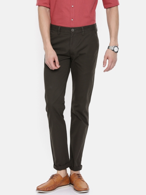 

Peter England Casuals Men Olive Green Super Slim Fit Solid Chinos