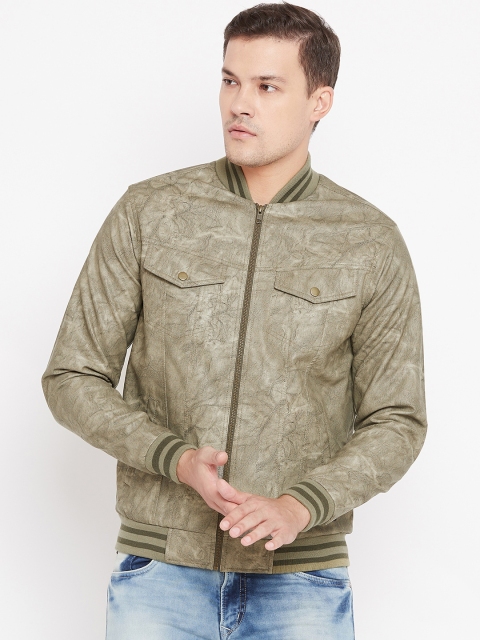 

Peter England Men Olive Green Solid Biker Jacket