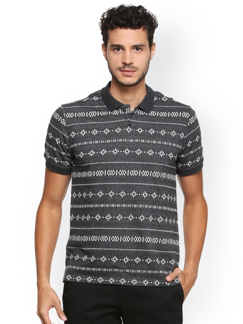 

Peter England Casuals Men Grey Self Design Polo Collar T-shirt