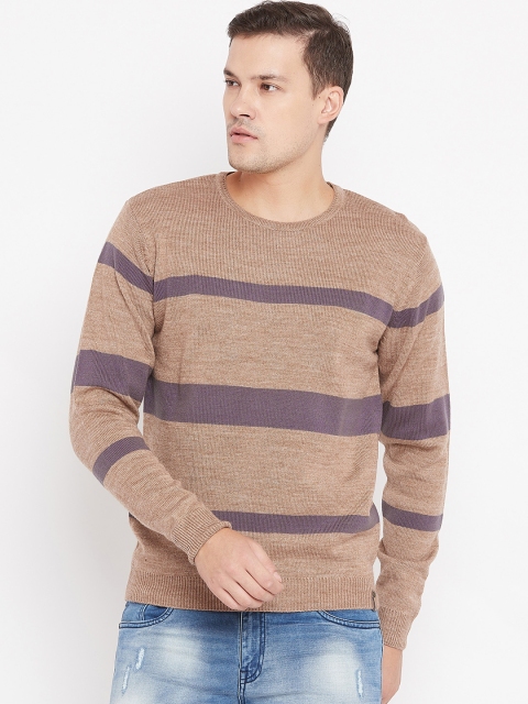 

Peter England Men Beige & Grey Striped Sweater