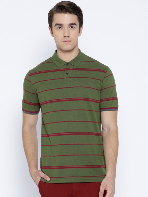 

Peter England Casuals Men Olive Green & Maroon Striped Polo Collar T-shirt