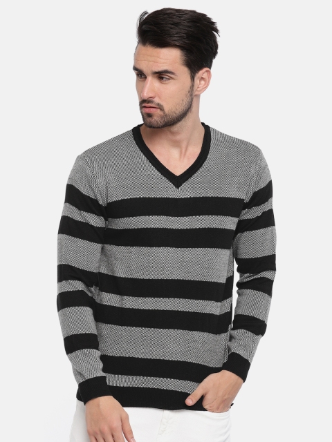 

Peter England Men Grey & Black Striped Pullover
