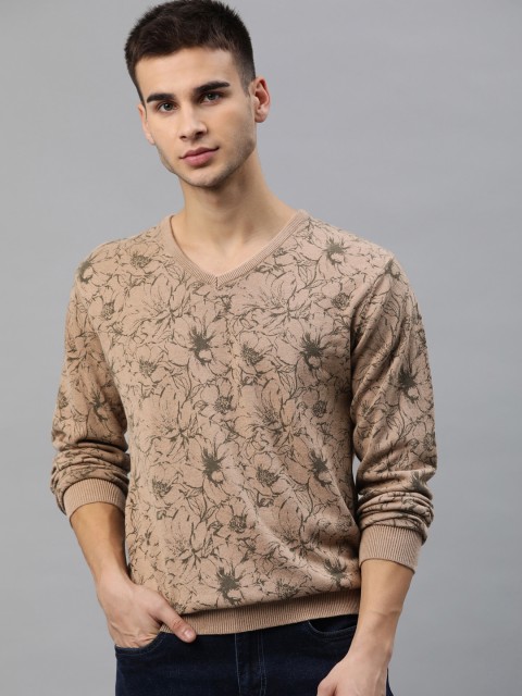 

Peter England Men Beige & Olive Green Printed Pullover Sweater