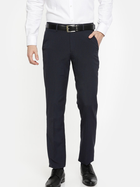 

Peter England Men Navy Slim Fit Solid Formal Trousers, Navy blue