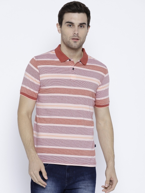 

Peter England Casuals Men Rust Red & Pink Striped Polo Collar T-shirt